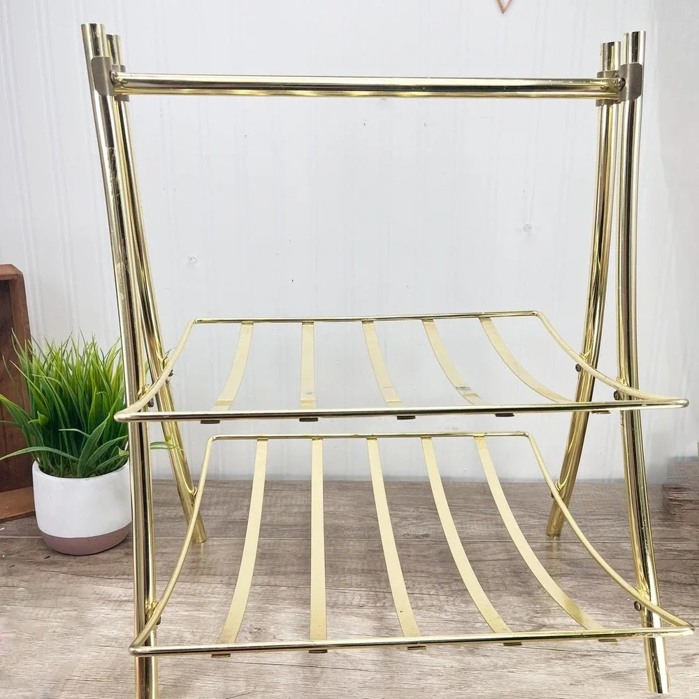 Mid-Century Brass Magazine Rack: Gold Towel Holder with Handle‎